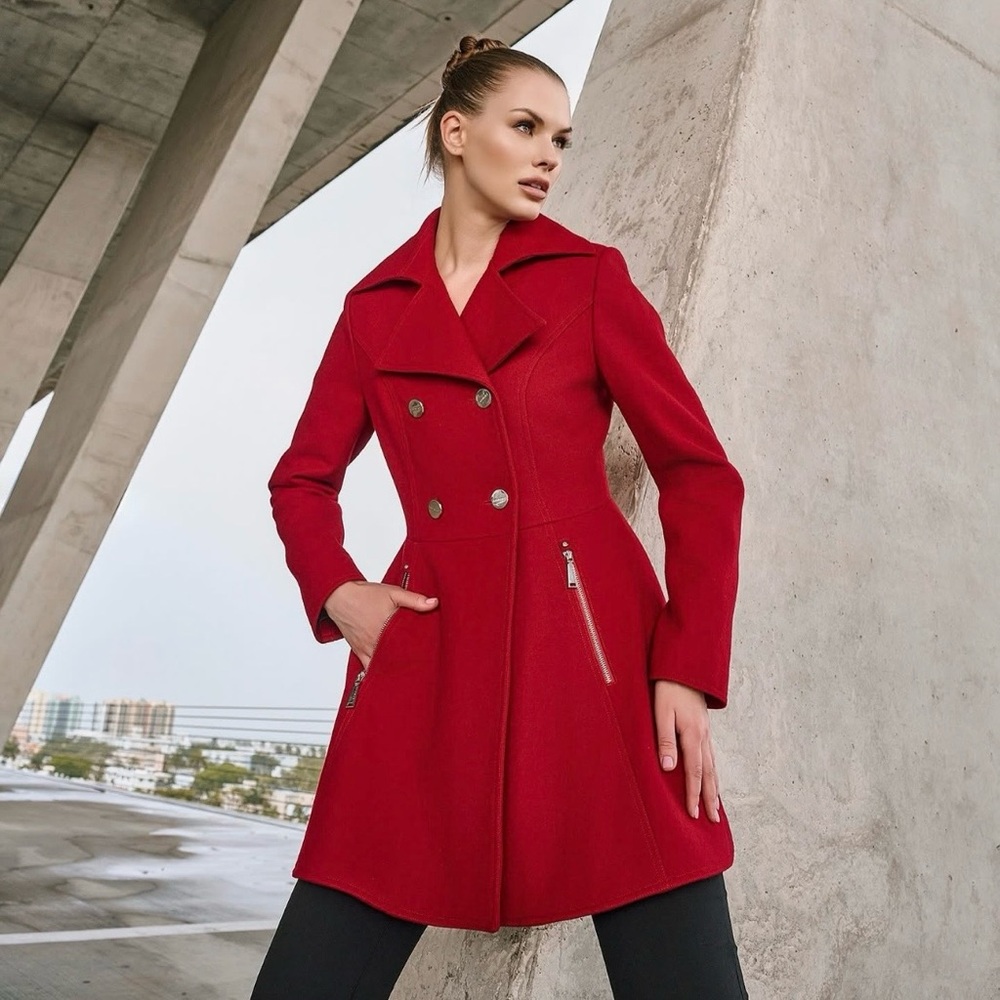 Laundry By Shelli Segal Red Double-Breasted Coat